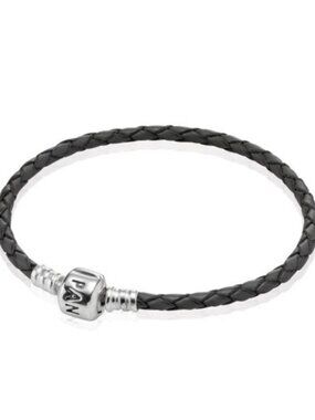 Pandora Single Gray Leather Bracelet with Sterling Silver Clasp 590705CGY-S
